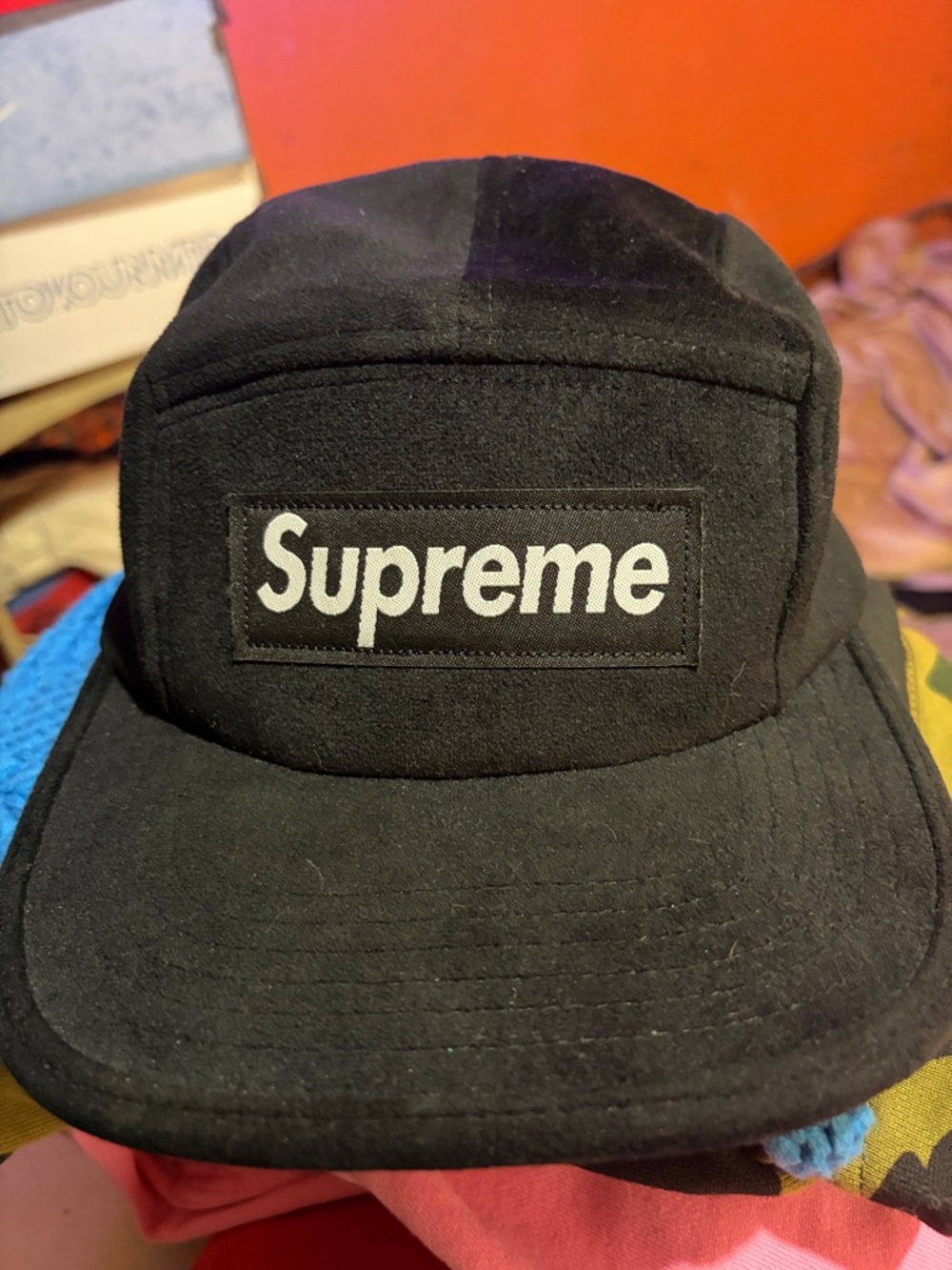 Supreme Black Camp Cap with White Logo